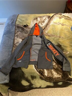 Under Armour Gray Zip-Up Hoodie with Orange Hood Lining and Accents